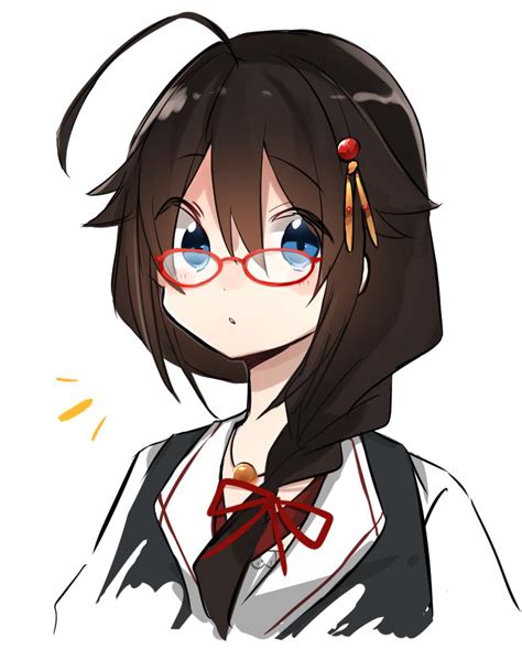 Safebooru 1girl Ahoge Artist Request Blue Eyes Braid Brown Hair Glasses Hair Flaps Hair