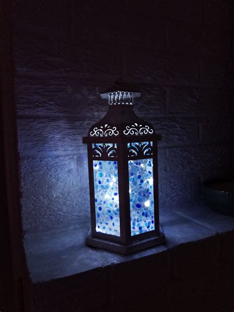 Starry Night Custom Fused Glass Lantern Centerpiece With Leds Etsy