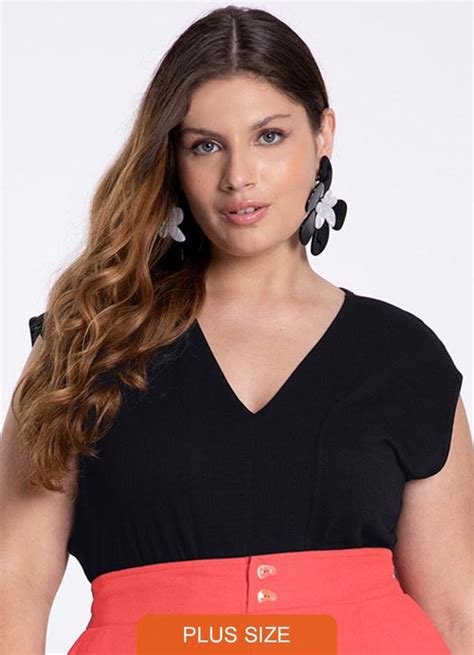 Blusa Plus Size Em Malha Texturizada Preto Lunender Mais Mulher