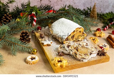 Traditional German Christmas Cake Marzipan Stollen Stock Photo