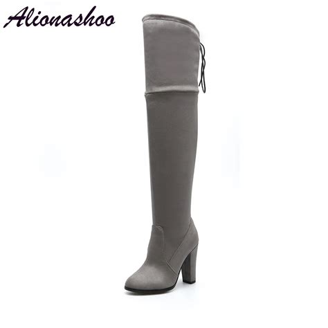 Alionashoo Plus Size Thigh High Boots Female Winter Boots Women Over