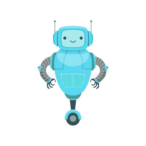 Blue Friendly Android Robot Character With Two Antennas Vector Cartoon