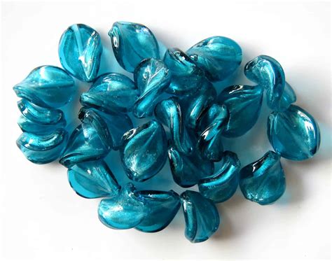 25pcs 12x16mm Silver Foil Glass Oval Twist Beads Dark Turquoise Beadsforewe