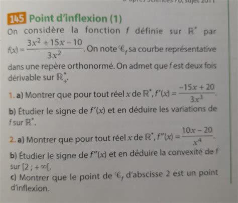 145 Point Dinflexion 1 On Considère La Fonction F Définie Sur R Par