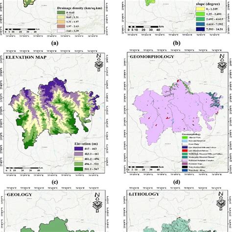 Thematic Maps A Drainage Density Map B Slope Map C Elevation Map D