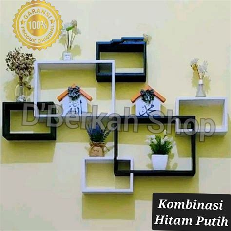 Jual Set Rak Dinding Tempel Isi 3 Rak Kayu Minimalis Kombinasi Warna