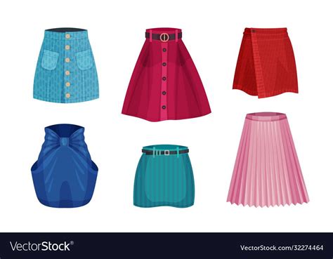 Different Skirt Models With Flared Skirt And Pleated Skirt Vector Set