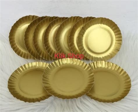 Piring Kertas Kue Piring Gold Paper Plate Piring Pesta Lazada