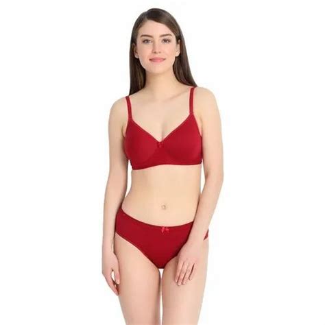 Plain Maroon Neelmaya Bra And Brief Cotton Lycra Padded Set Size 30 44