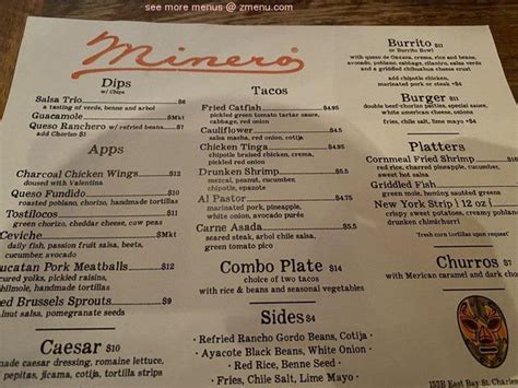 Online Menu of Minero Restaurant, Charleston, South Carolina, 29401 - Zmenu