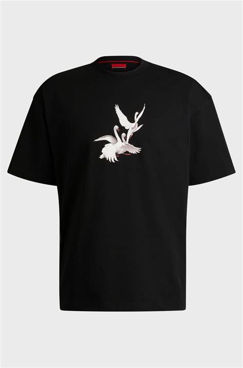 Hugo Hugo X Les Benjamins Oversized Fit T Shirt With Swan Graphic