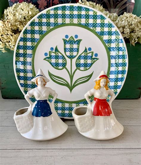 Shabby Dutch Girl Planter Vase Blue Or Red Apron Etsy