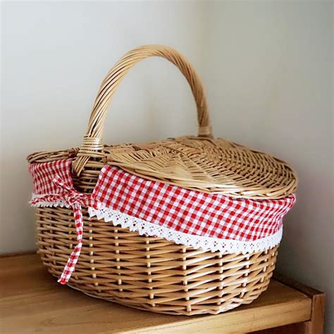 Sl Country Style Wicker Picnic Basket Camping Basket W Lid Handle And