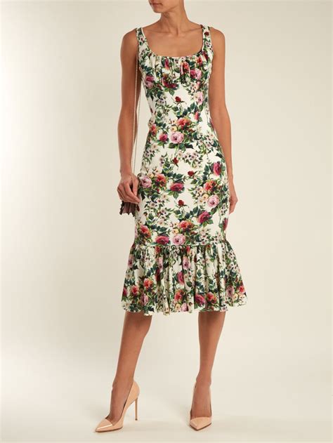 Click Here To Buy Dolce And Gabbana Rose Print Gathered Hem Charmeuse