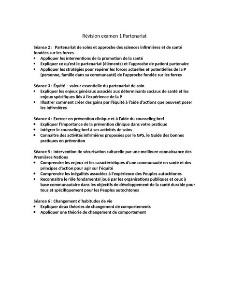 Apprentissages clés examen 1 partenariat Révision examen 1