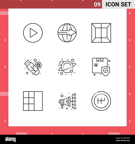 Set Of 9 Vector Outlines On Grid For Science Physics Production