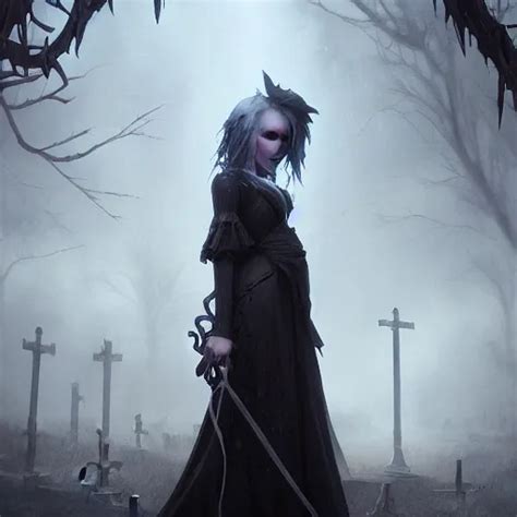 Kerli Koiv The Craft Standing In A Cemetery Gothic Stable Diffusion