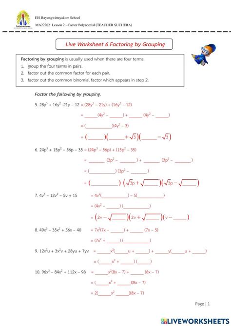 Factoring By Grouping Solve Match Worksheet Worksheets Library