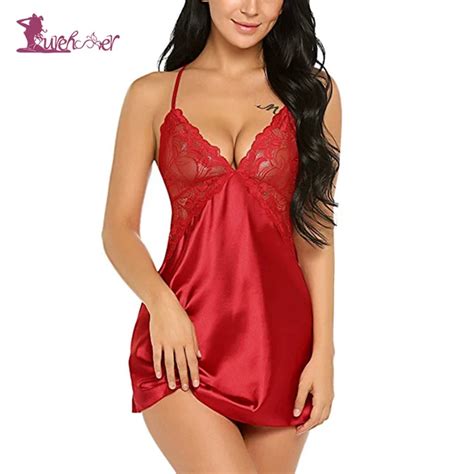 Lurehooker Women Sexy Lace Nightgown Cotton Nightdress Stretch Mini