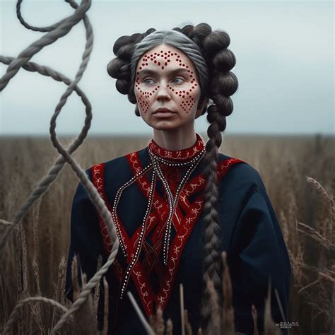 A Woman With Painted Face Standing In Tall Grass