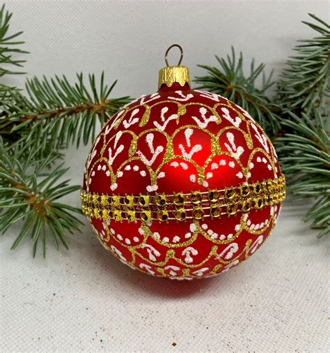 Red Christmas Glass Ball Xmas Ornaments Blown Glass Etsy