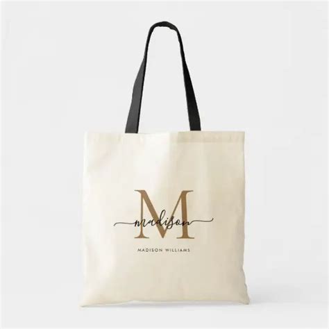 Trendy Black Gold Monogram Initial Script Name Tote Bag Zazzle Tote