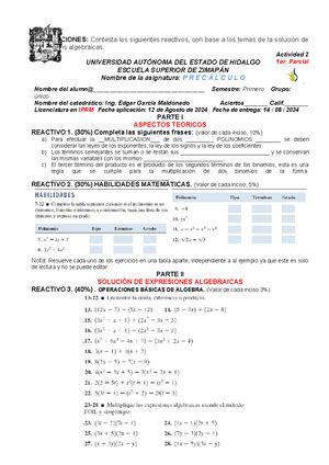 Primer Examen Parcial de Álgebra 1 Resuelve de forma individual el