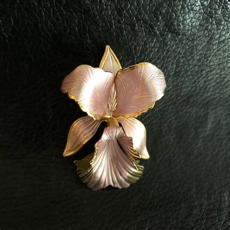 Vintage Pink Orchid Brooch Gem