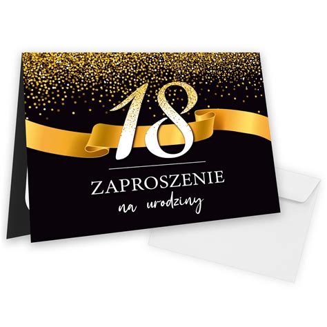 Zaproszenia na 18 Urodziny Złoto i Czerń 10 sztuk Szalony Kot