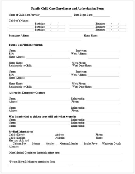 √ Free Printable Childcare Enrollment Form