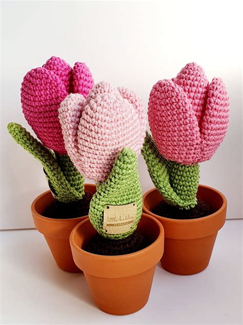 Crochet Tulip Flower In Pot Artificial Tulips Mothers Day Etsy