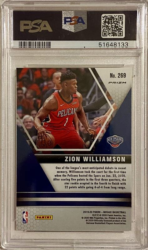 Panini Red Mosaic Prizm Zion Williamson Rookie Rc Nba Debut Psa