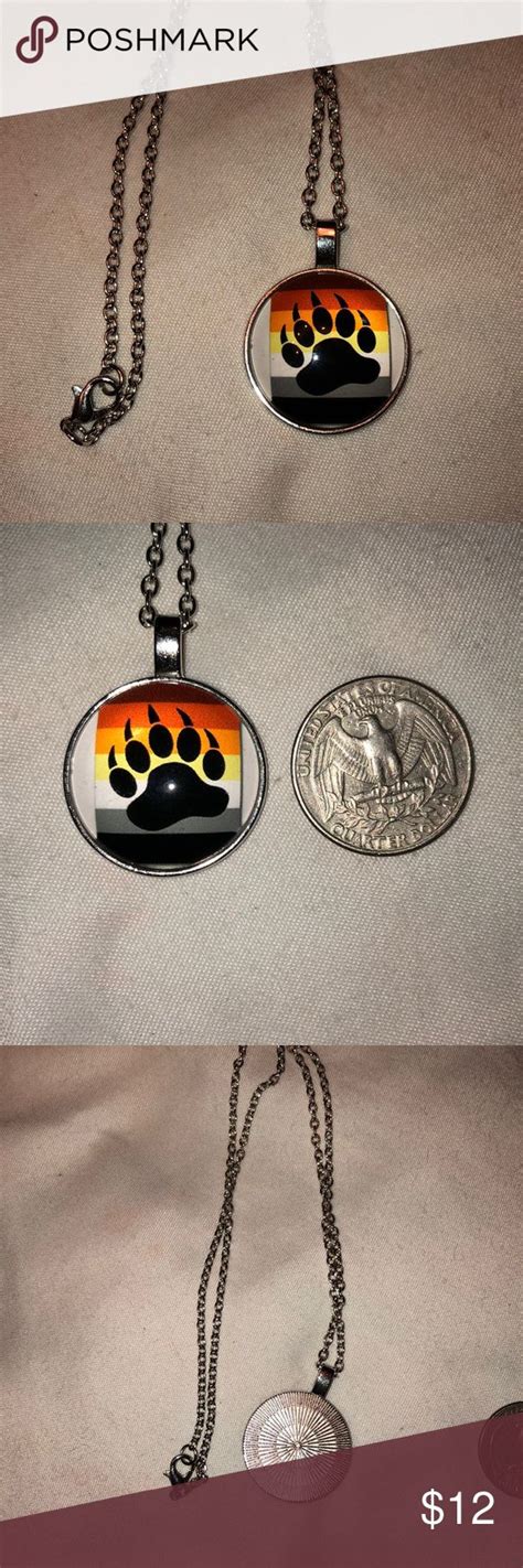 Gay Bear Pride Paw Flag Glass Pendant Necklace Glass Pendant Necklace Black Cross Necklace