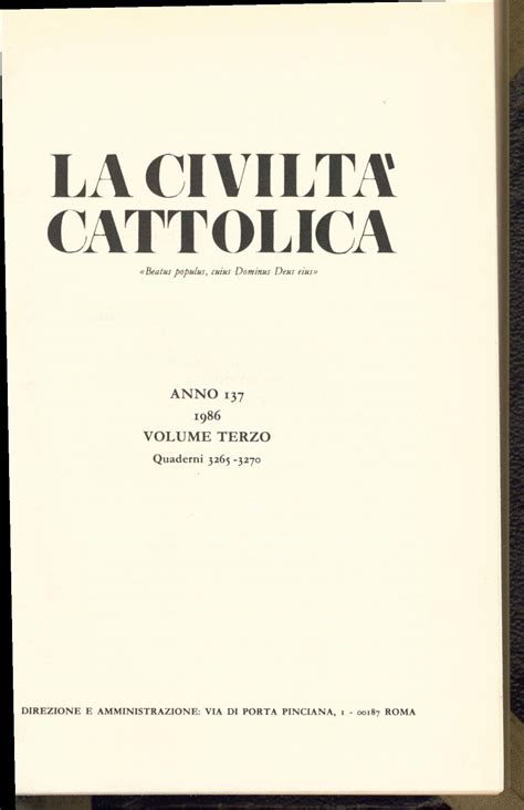 La Civilta Cattolica Anno 137 1986 Volume Terzo Quaderni 3265 3270