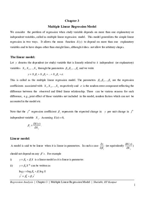 Pdf Chapter 3 Multiple Linear Regression Model The Linear Model