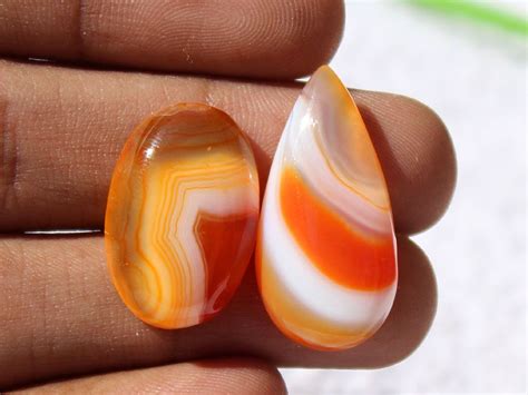 Pcs Cts Aaa Quality Natural Orange Banded Agate Pear Oval