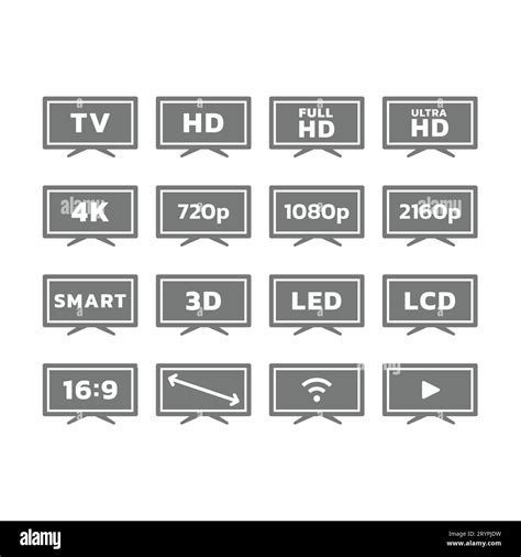 Tv Set Screen Resolutions And Smart Television Icons Full Hd Led