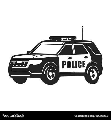 Simple Minimalist Police Car Silhouette In Black Vector Image