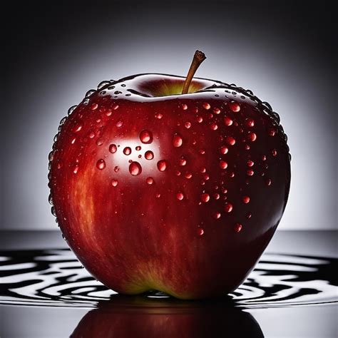 Manzana Roja Con Gotas De Agua Sobre Fondo Negro Foto Premium