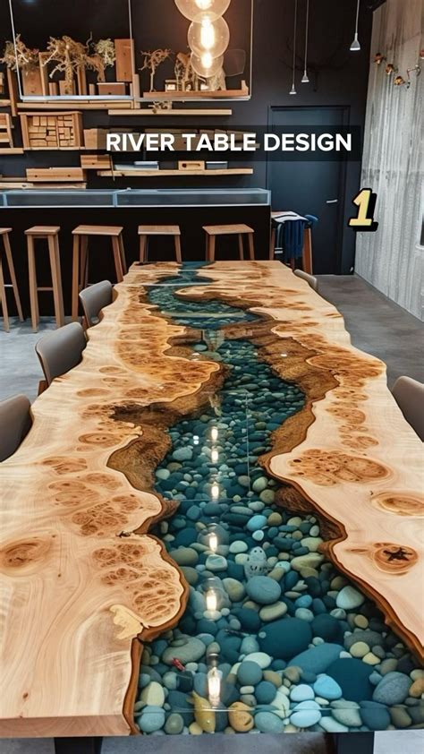 Walnut Live Edge River Table With Stone Etsy Artofit