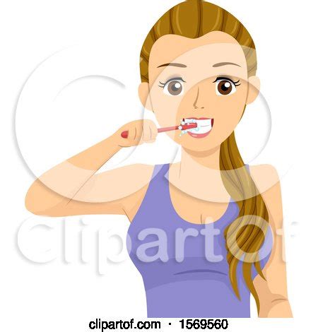 Clipart Of A Teen Girl Brushing Her Teeth Royalty Free Vector