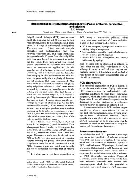 Pdf Bioremediation Of Polychlorinated Biphenyls Pcbs Problems Perspectives And Solutions