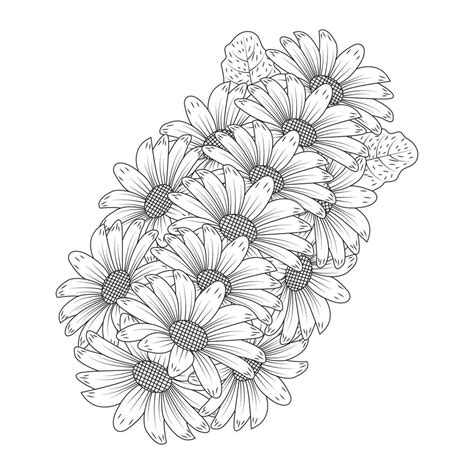 Chamomile And Daisy Flower Coloring Page Design With Detailed Line Art