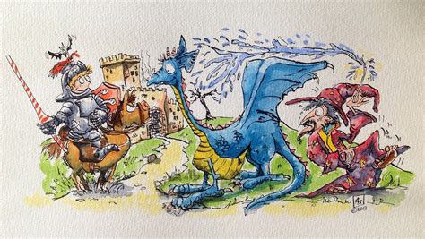 The First Meeting Dragon Watercolour Illustration Andy Gray