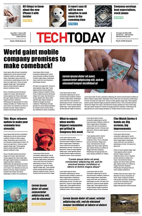 Technology Newspaper Template Word Psd Apple Pages Publisher