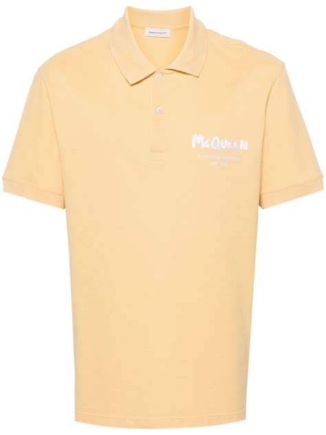 Alexander Mcqueen Logo Embroidered Piqu Polo Shirt Yellow Farfetch