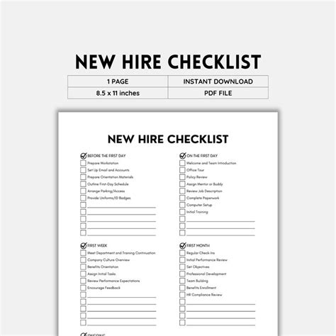 New Hire Checklist New Employee New Hire Packet Job Onboarding