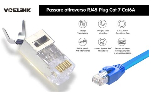 VCELINK Connettori RJ45 Cat7 Cat6A Passanti Plug RJ45 Schermato Per