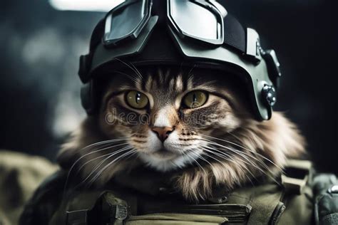 Cat Soldier A Cat In Uniform At War War Cat In A Helmet Resistance