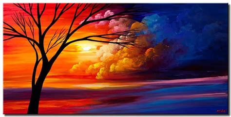 heaven painting on canvas original abstract landscape art for living room blue red abstract tree ...